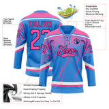 Custom Powder Blue Pink Navy-White 3D Splash Hockey Lace Neck Jersey