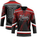 Custom Black Red-White 3D Splash Hockey Lace Neck Jersey
