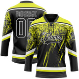 Custom Black Neon Yellow-White 3D Splash Hockey Lace Neck Jersey