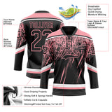 Custom Black Medium Pink-White 3D Splash Hockey Lace Neck Jersey