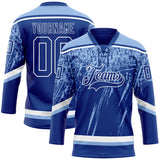 Custom Royal Light Blue-White 3D Splash Hockey Lace Neck Jersey