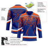 Custom Royal Orange-White 3D Splash Hockey Lace Neck Jersey