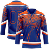 Custom Royal Orange-White 3D Splash Hockey Lace Neck Jersey