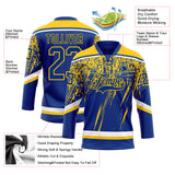 Custom Royal Yellow-White 3D Splash Hockey Lace Neck Jersey