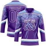 Custom Purple Light Blue-White 3D Splash Hockey Lace Neck Jersey