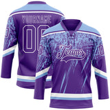 Custom Purple Light Blue-White 3D Splash Hockey Lace Neck Jersey