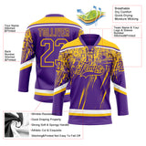 Custom Purple Yellow-White 3D Splash Hockey Lace Neck Jersey