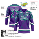 Custom Purple Teal-White 3D Splash Hockey Lace Neck Jersey