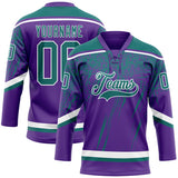 Custom Purple Teal-White 3D Splash Hockey Lace Neck Jersey