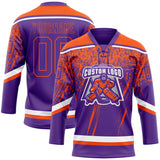 Custom Purple Orange-White 3D Splash Hockey Lace Neck Jersey