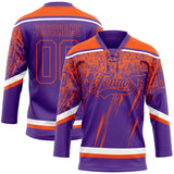 Custom Purple Orange-White 3D Splash Hockey Lace Neck Jersey