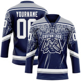 Custom Navy White-Gray 3D Splash Hockey Lace Neck Jersey
