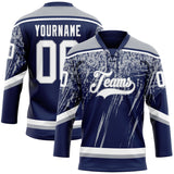 Custom Navy White-Gray 3D Splash Hockey Lace Neck Jersey