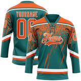 Custom Teal Orange-White 3D Splash Hockey Lace Neck Jersey