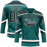 Custom Teal Black-White 3D Splash Hockey Lace Neck Jersey