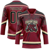 Custom Crimson Black-Cream 3D Splash Hockey Lace Neck Jersey