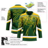 Custom Green Yellow-White 3D Splash Hockey Lace Neck Jersey