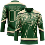 Custom Green Cream-Black 3D Splash Hockey Lace Neck Jersey
