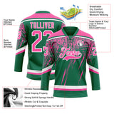 Custom Kelly Green Pink-White 3D Splash Hockey Lace Neck Jersey