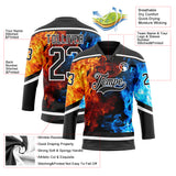 Custom Black White 3D Flame Hockey Lace Neck Jersey