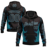 Custom Black Shadow Blue 3D Abstract Flame Sports Pullover Sweatshirt Hoodie