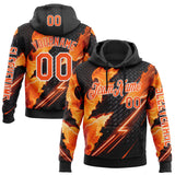 Custom Black Orange-White 3D Abstract Flame Sports Pullover Sweatshirt Hoodie