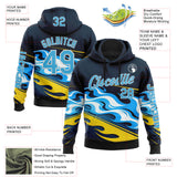 Custom Navy Sky Blue Yellow Black-White 3D Abstract Flame Sports Pullover Sweatshirt Hoodie
