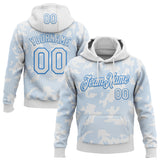 Custom Stitched White Powder Blue 3D Pattern Design Curve Lines Sports Pullover Sweatshirt Hoodie