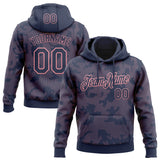 Custom Stitched Navy Medium Pink 3D Pattern Design Curve Lines Sports Pullover Sweatshirt Hoodie