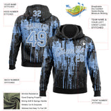 Custom Stitched Black Light Blue-White 3D Pattern Design Dripping Splatter Sports Pullover Sweatshirt Hoodie