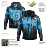 Custom Stitched Black Sky Blue-White 3D Pattern Design Dripping Splatter Sports Pullover Sweatshirt Hoodie