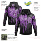 Custom Stitched Black Medium Purple-White 3D Pattern Design Dripping Splatter Sports Pullover Sweatshirt Hoodie
