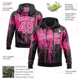 Custom Stitched Black Pink-White 3D Pattern Design Dripping Splatter Sports Pullover Sweatshirt Hoodie