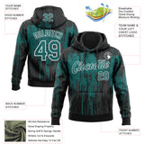 Custom Stitched Black Teal-White 3D Pattern Design Dripping Splatter Sports Pullover Sweatshirt Hoodie