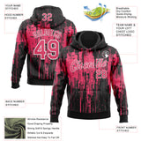 Custom Stitched Black Neon Pink-White 3D Pattern Design Dripping Splatter Sports Pullover Sweatshirt Hoodie