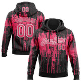 Custom Stitched Black Neon Pink-White 3D Pattern Design Dripping Splatter Sports Pullover Sweatshirt Hoodie