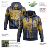 Custom Stitched Navy Old Gold-White 3D Pattern Design Dripping Splatter Sports Pullover Sweatshirt Hoodie