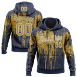 Custom Stitched Navy Old Gold-White 3D Pattern Design Dripping Splatter Sports Pullover Sweatshirt Hoodie