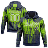 Custom Stitched Navy Neon Green-White 3D Pattern Design Dripping Splatter Sports Pullover Sweatshirt Hoodie