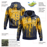 Custom Stitched Navy Gold-White 3D Pattern Design Dripping Splatter Sports Pullover Sweatshirt Hoodie