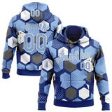 Custom Stitched Royal Light Blue-White 3D Pattern Design Geometric Shape Sports Pullover Sweatshirt Hoodie