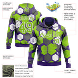 Custom Stitched Purple Neon Green-White 3D Pattern Design Geometric Shape Sports Pullover Sweatshirt Hoodie