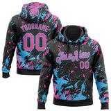 Custom Stitched Black Pink-Sky Blue 3D Pattern Design Splash Sports Pullover Sweatshirt Hoodie