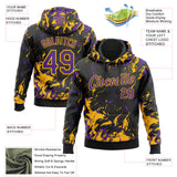 Custom Stitched Black Purple-Gold 3D Pattern Design Splash Sports Pullover Sweatshirt Hoodie