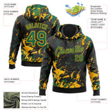 Custom Stitched Black Kelly Green-Gold 3D Pattern Design Splash Sports Pullover Sweatshirt Hoodie