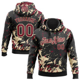Custom Stitched Black Crimson-Cream 3D Pattern Design Splash Sports Pullover Sweatshirt Hoodie