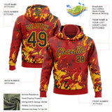Custom Stitched Red Black-Gold 3D Pattern Design Splash Sports Pullover Sweatshirt Hoodie