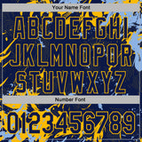 Custom Stitched Navy Gold-Light Blue 3D Pattern Design Splash Sports Pullover Sweatshirt Hoodie