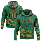 Custom Stitched Kelly Green Black-Old Gold 3D Pattern Design Splash Sports Pullover Sweatshirt Hoodie