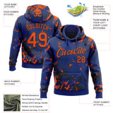 Custom Stitched Royal Orange-Black 3D Pattern Design Splash Sports Pullover Sweatshirt Hoodie